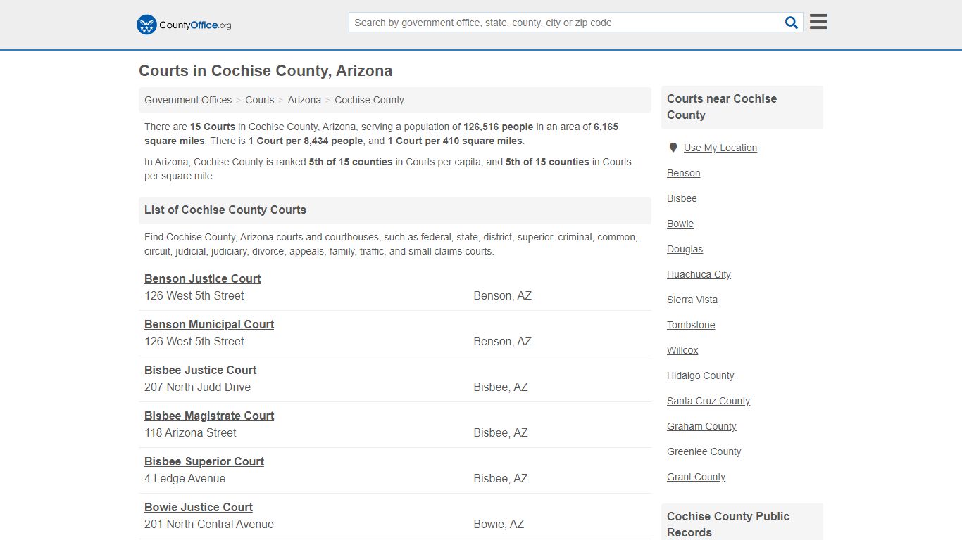 Courts - Cochise County, AZ (Court Records & Calendars)