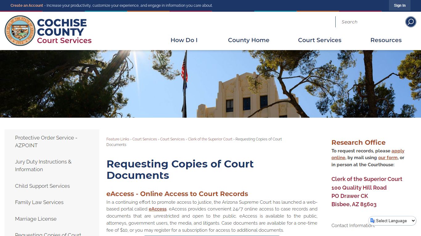 Requesting Copies of Court Documents | Cochise County, AZ